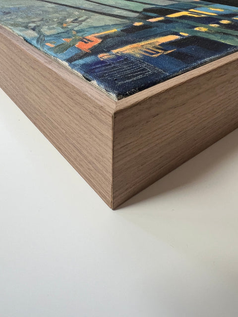 Yellow moon, oil on canvas, framed 44x24x6 cm