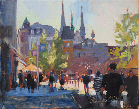 Luxembourg: Place Guillaume in the Summer, 20x25 cm, oil on panel, unframed