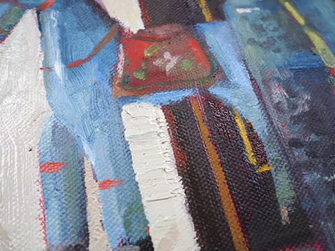 Market day: blue horse and violet hydrangea, 40x55 cm, unframed