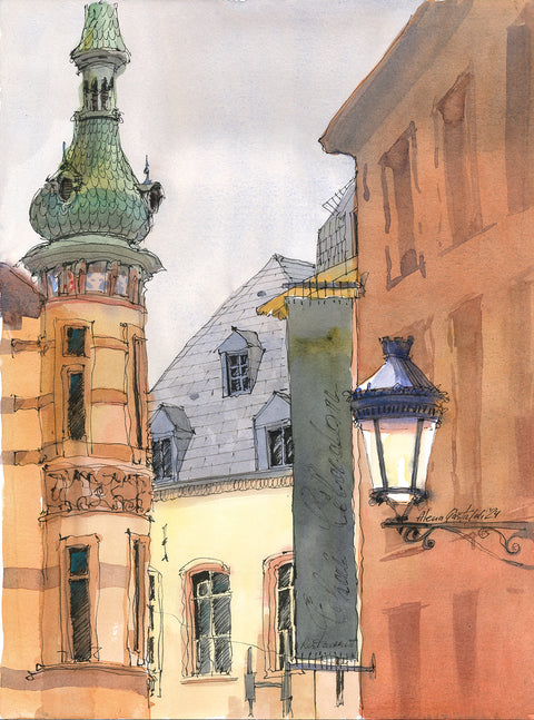 Luxembourg, Rue Du Nord. 40x30 cm, watercolour & ink on paper, unframed