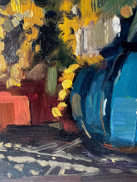 They speak of hope (Mimosas in a blue vase), 40x30 cm