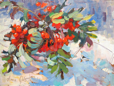 Simple beauty (Ash berries), oil on primed card, 15x20 cm, unframed