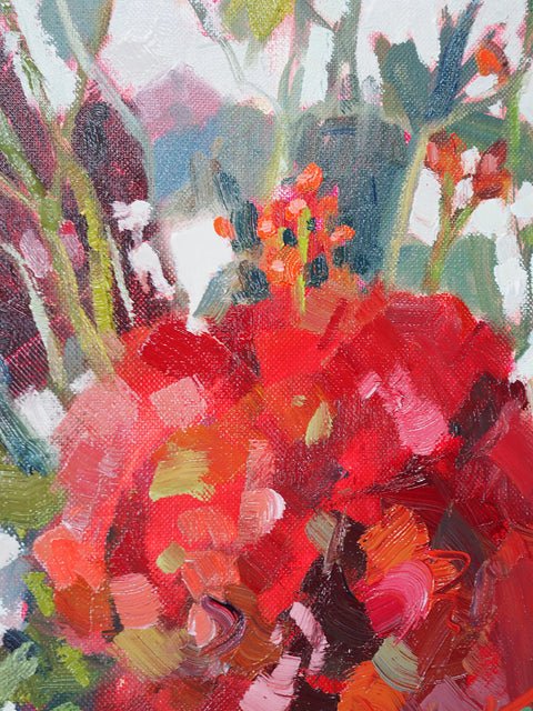 Market day: red and gold, oil on linen, 60x50 cm, unframed