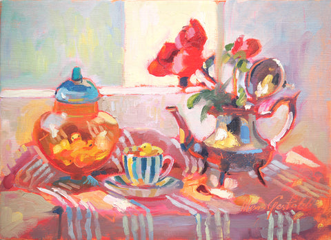 Tea with the ducks, oil on linen, 40x55 cm, unframed