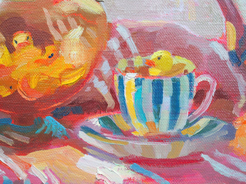 Tea with the ducks, oil on linen, 40x55 cm, unframed